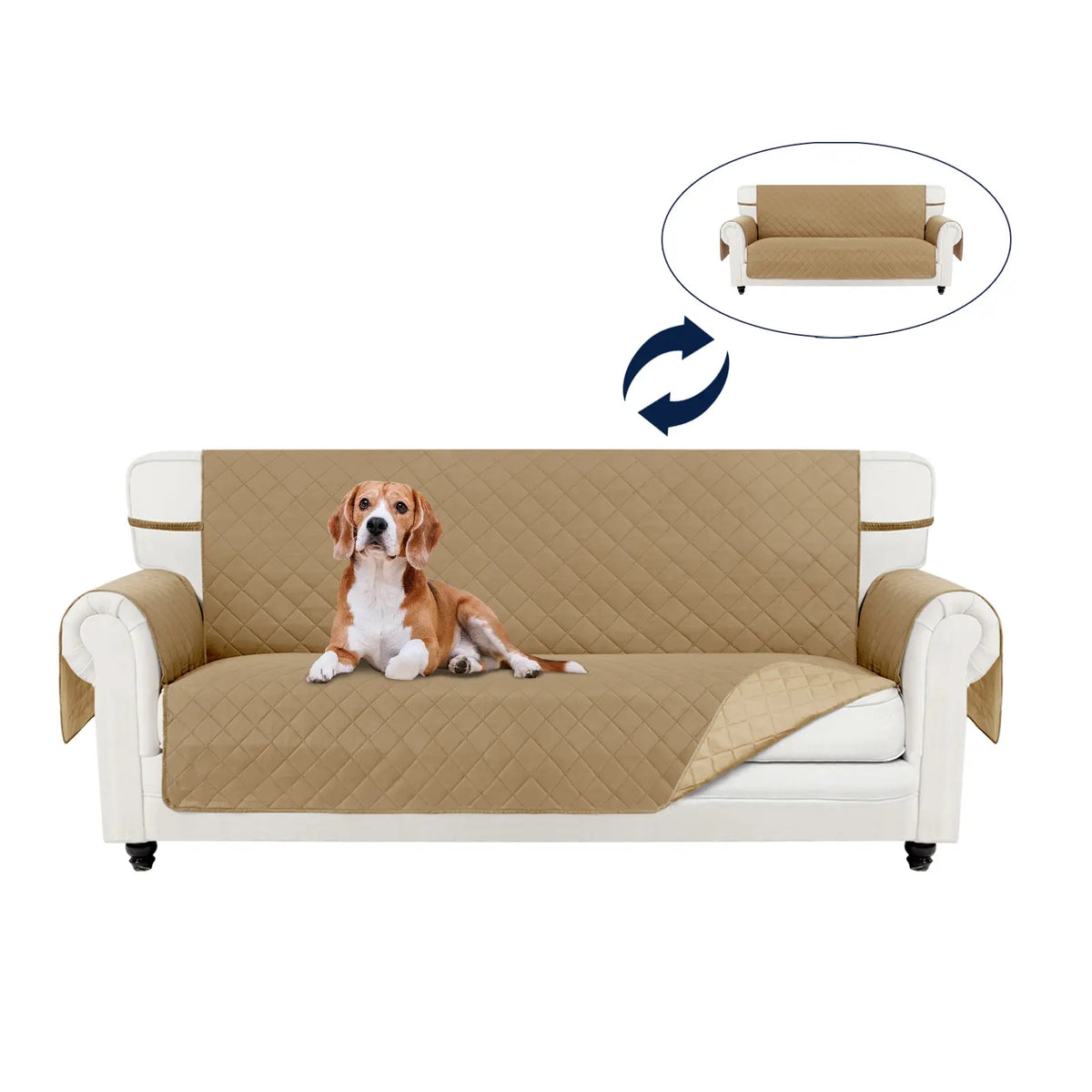 PureFit Reversible Sofa Cover - Washable, Water-Resistant Quilted Slipcover with Elastic Straps, Non-Slip Pet Protector for 1/2/3-Seater Cushions, Dust Protection, All Seasons Living Room Decor, Multi-Size Fit, Sofa Covers Washable, Two Seater,sohochic
