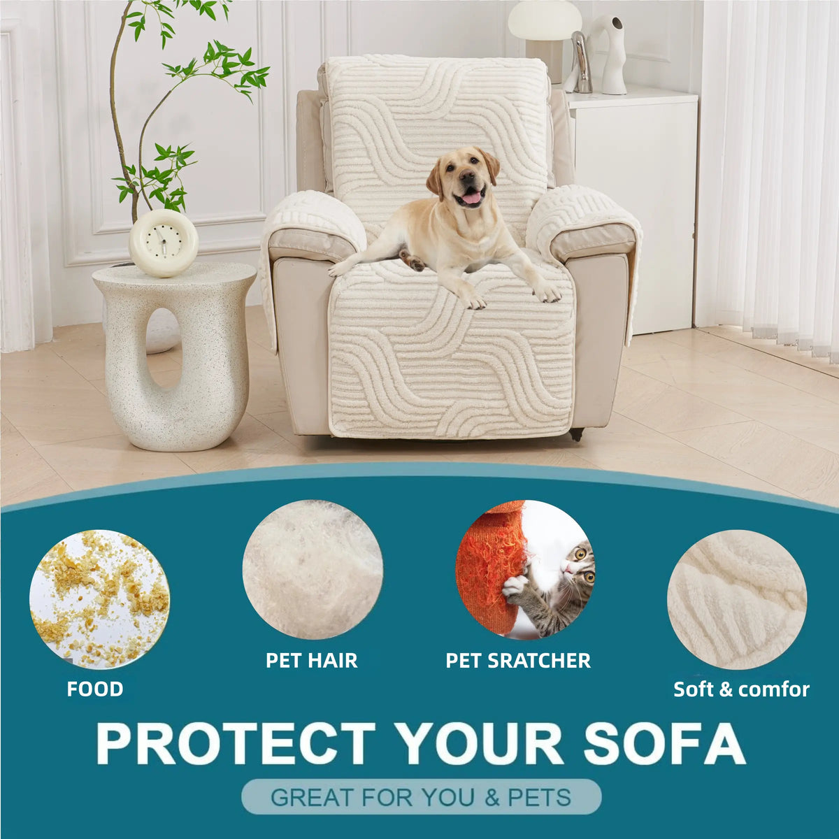 1pc Recliner Chair Covers, Non-Slip Protector for Reclining Chair Recliner Slipcovers, Pet-Friendly & Machine Washable, Anti-Scratch Throw with Armrest/Backrest Pieces, Fits 1-Seater Lounger, Sofa Protector, Couch Protector, Washable Furniture Cover