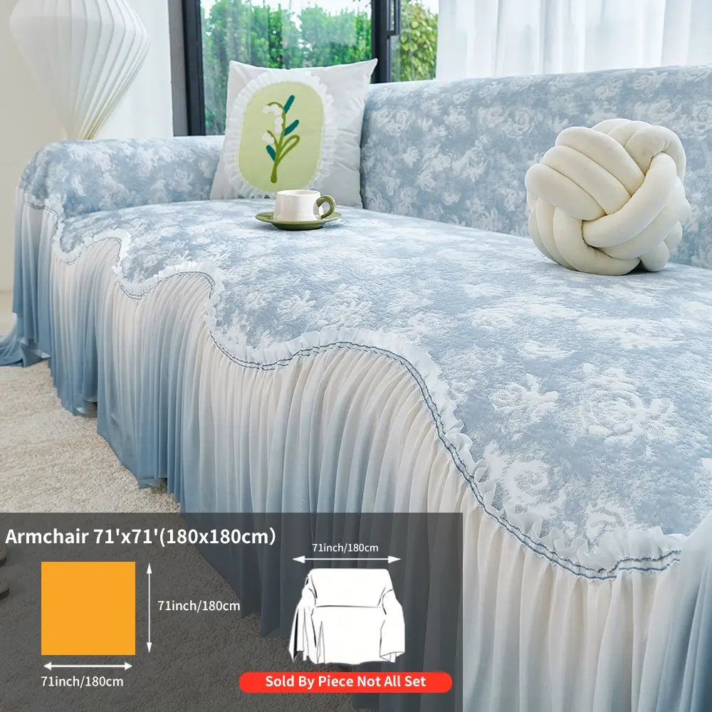French Floral Edge Sofa Cover, Sofa Protector, All-Season Reusable Dust Cover, Classic Style Home Decor, Washable Couch Protector