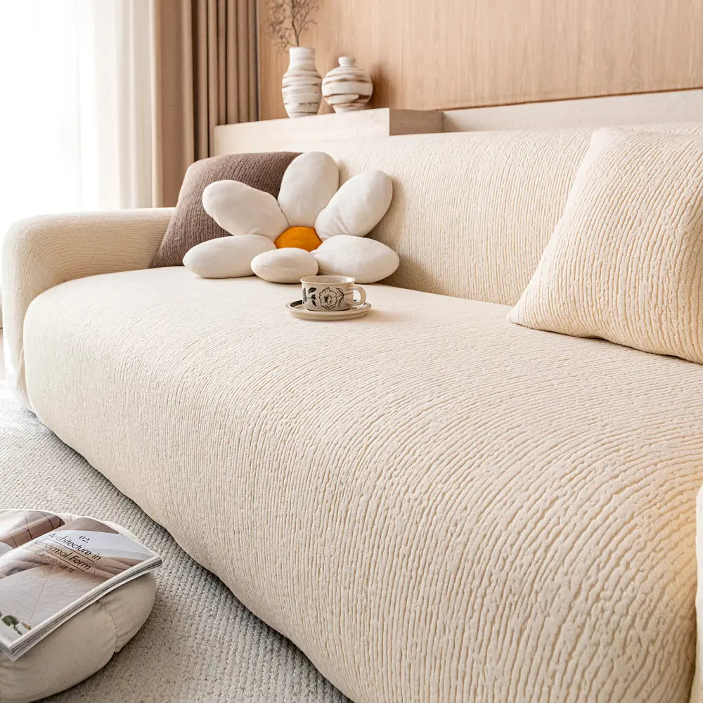 1pc Solid Color Bark Texture Sofa Cover, Soft Skin-Friendly Elastic Stretch Sofa Pad, Dust-Proof Anti-Slip Pet-Friendly Sofa Protector, Dustproof Sofa Slipcover, Stretchable Sofa Cover