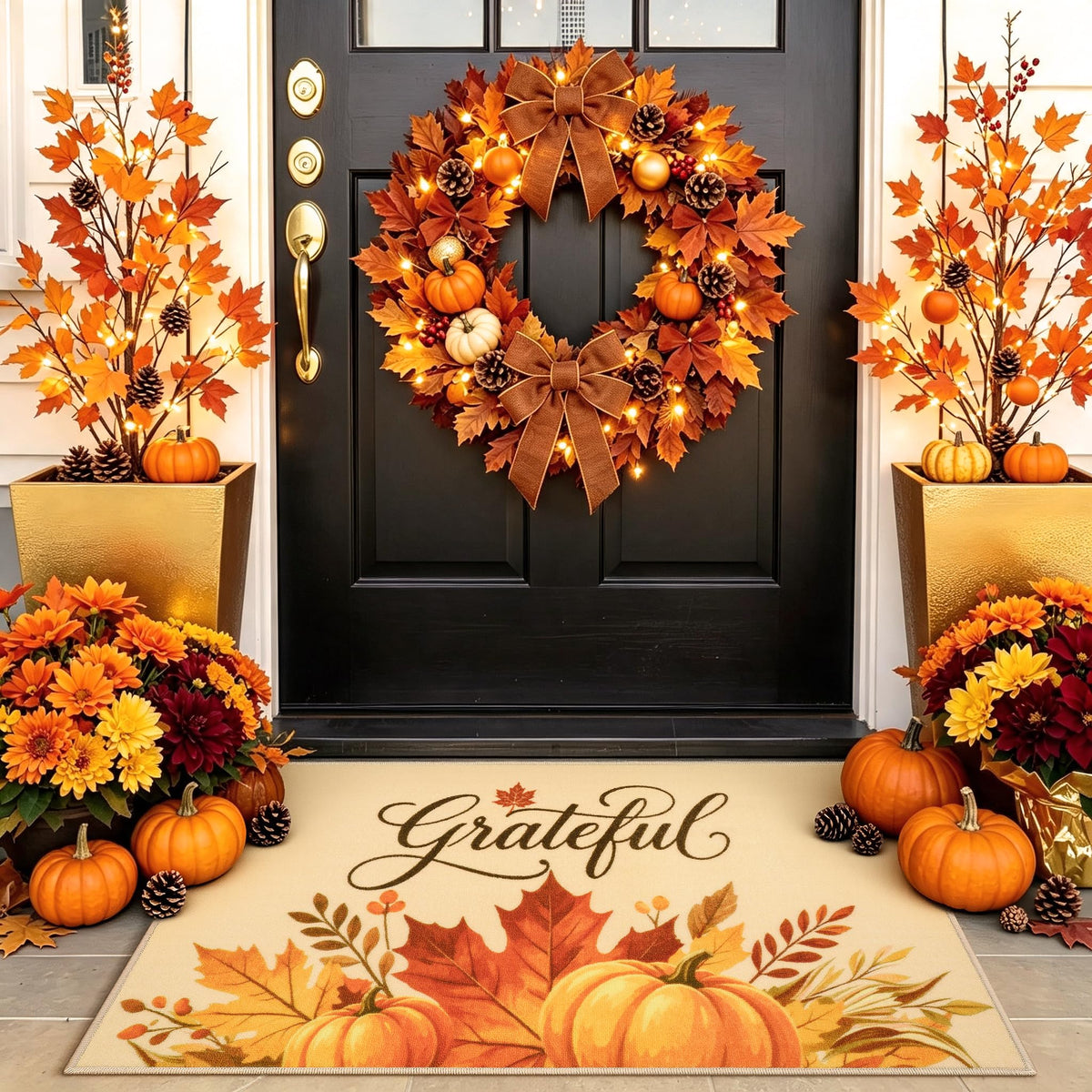 Fall Front Door Mat 3'x5', Hello Pumpkin Welcome Mat for Porch Rugs