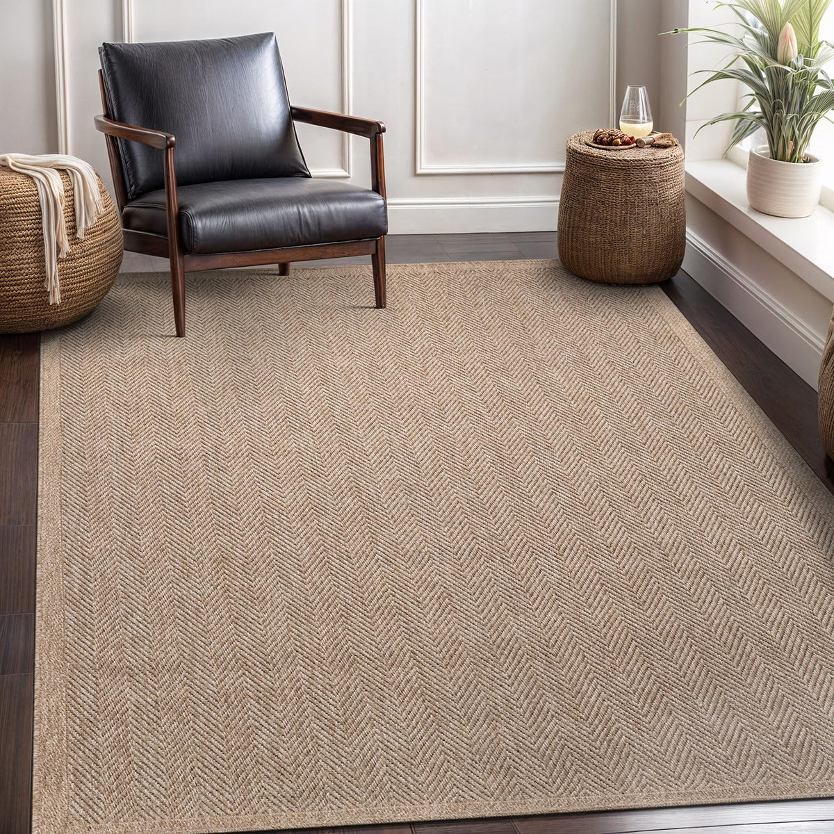 CAMILSON Easy Jute Rug 10x14, Indoor Outdoor Natural Color Fiber Area Rugs for Living Room Patio and Kitchen Rug, Sisal Boho Woven Design, Easy-Cleaning, Washable Outside Carpet Alfombras (10 x 14)