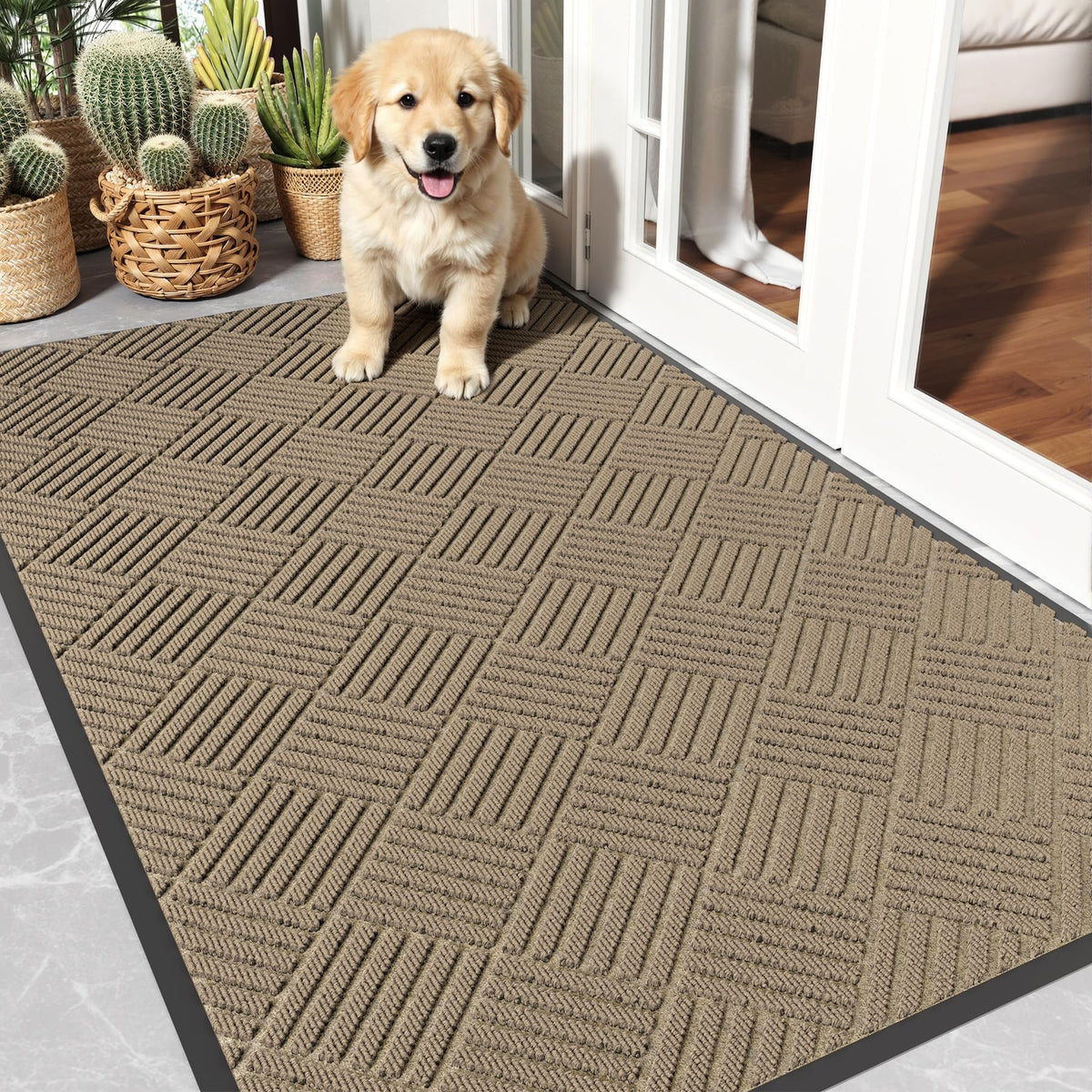 Front Door Mat, 3' x 5' Heavy Duty Door Mat Outside Entrance, Non-Slip Welcome Mat, Absorbent & Dirt Resistant, Low Profile Large Door Mats, Commercial Rugs for Entryway Indoor Outdoor, Grey