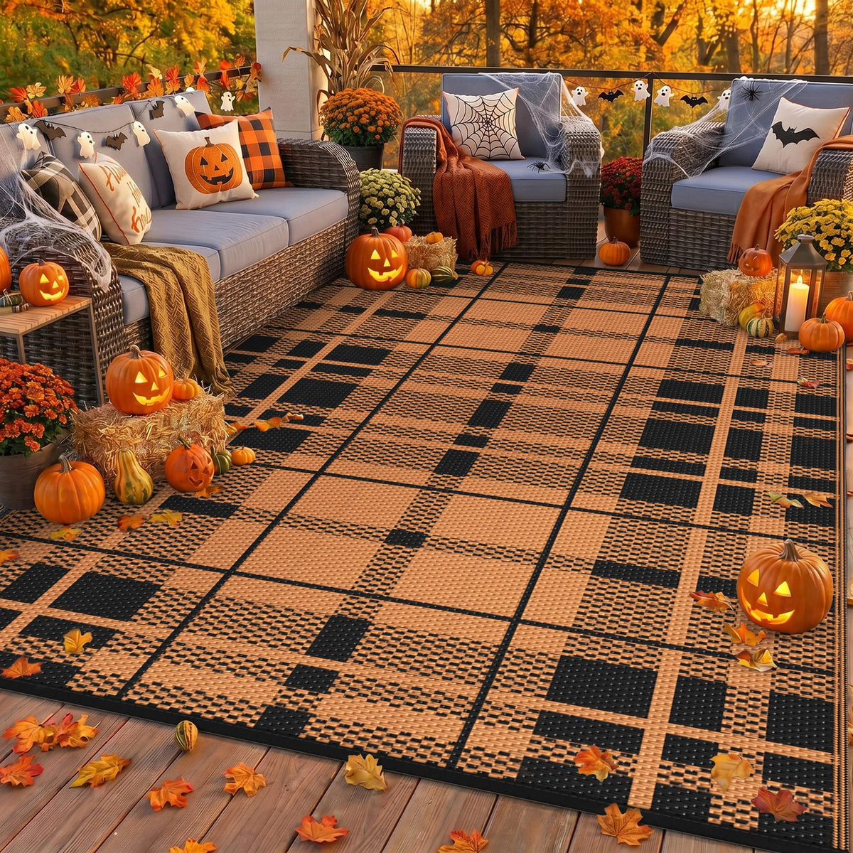 GENIMO Outdoor Rug, Waterproof Plastic Rugs for Patio, 5'x8' Black Grey