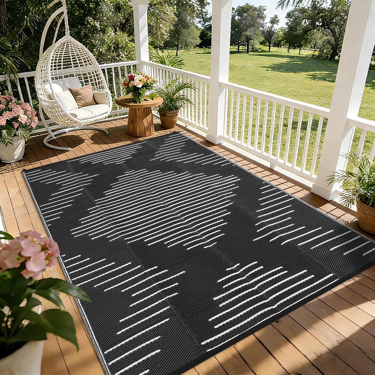 Garvee 10x14 Outdoor Rugs Waterproof for Patio Grey White