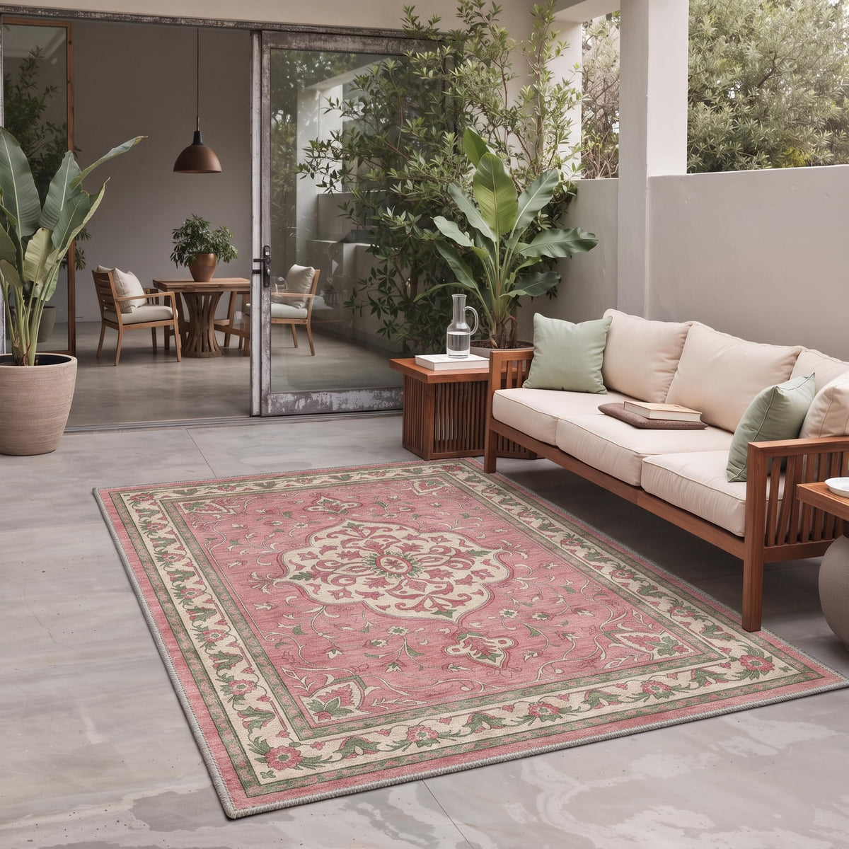 GENIMO 5x8 Outdoor Rug, Washable for Patio and Deck, Light Blue
