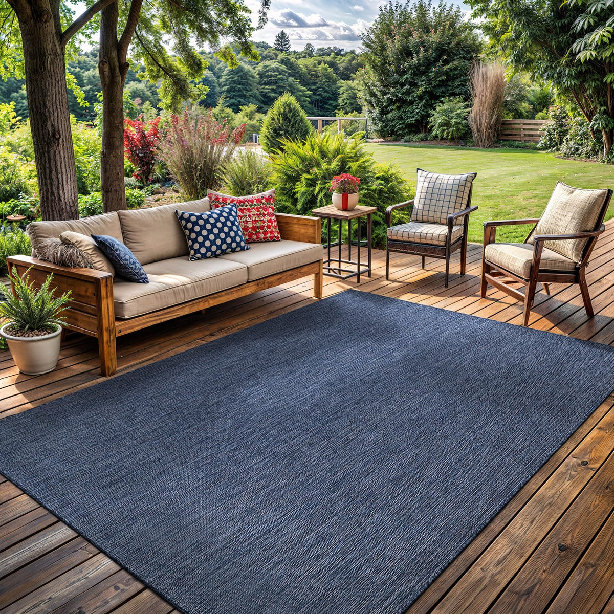 Washable Indoor Outdoor Rug 9x12 Weather Resistant Area Rugs Modern Solid for Porch Deck Balcony Backyard Patio Outside Carpet (9 X 12 Aqua Blue)