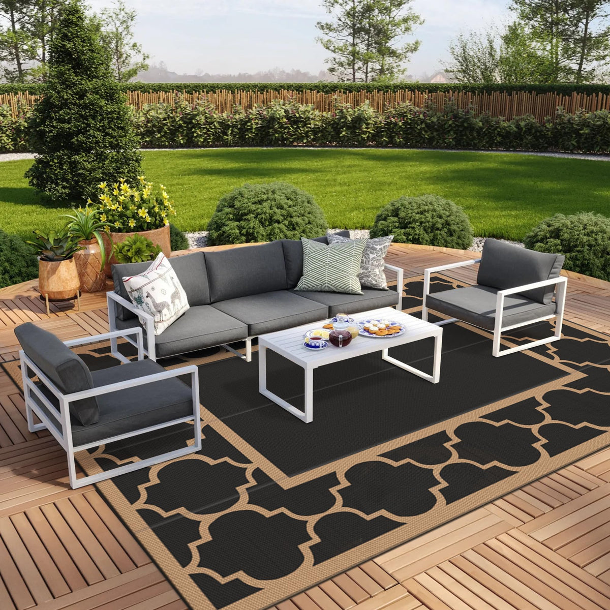 GENIMO Outdoor Rug, Waterproof Plastic Rugs for Patio, 5'x8' Blue White