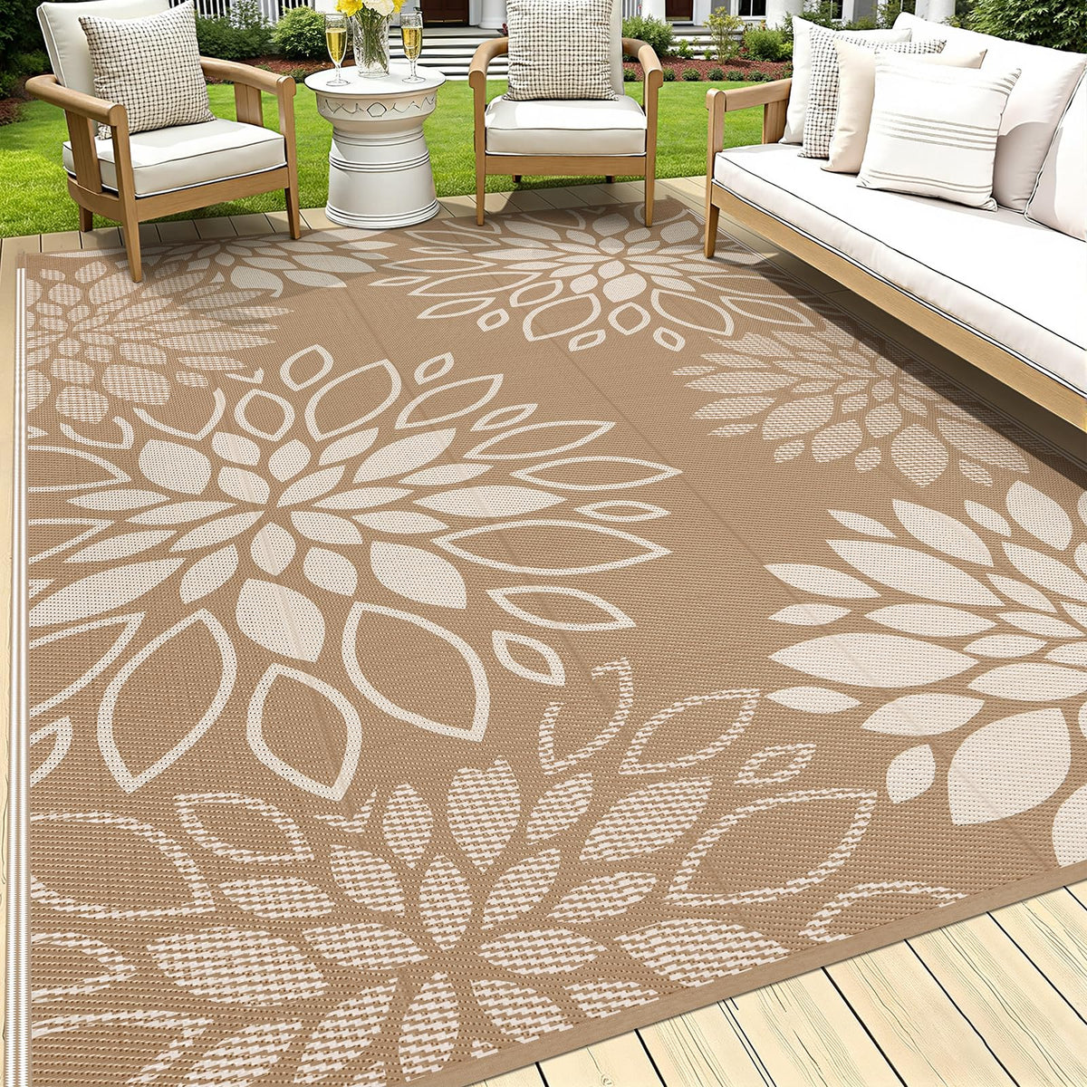 HEBE Waterproof Outdoor Rug 5'x8', Geometric Reversible Plastic Patio Rug