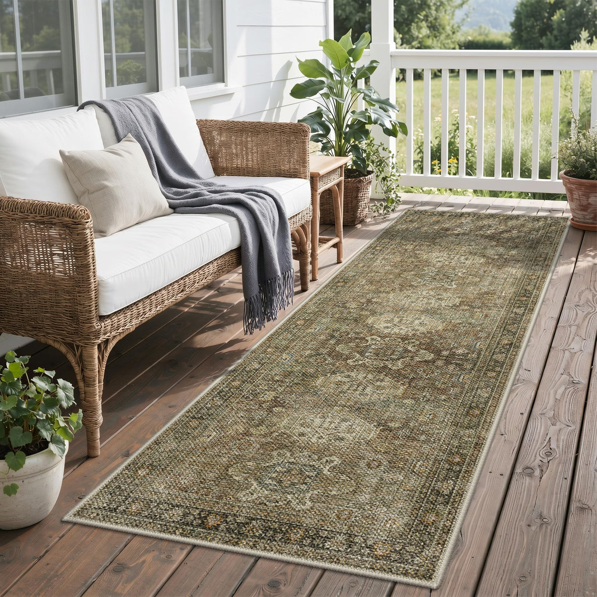 GENIMO 5x8 Outdoor Rug, Washable for Patio and Deck, Light Blue