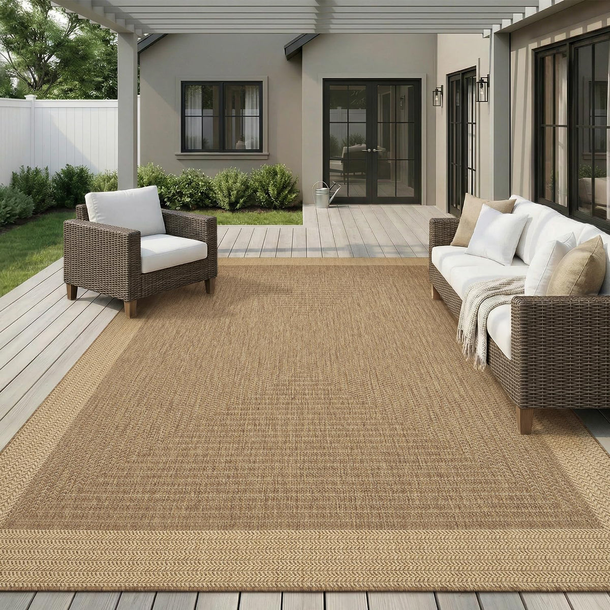 MontVoo-Outdoor Rug-Patio Rug 5x7 ft Polypropylene Indoor Outdoor Rugs Outdoor Carpet for Patio Deck Balcony Porch, Textured Weave, Durable for High Traffic, Fade-Resistant, Modern Neutral Brown