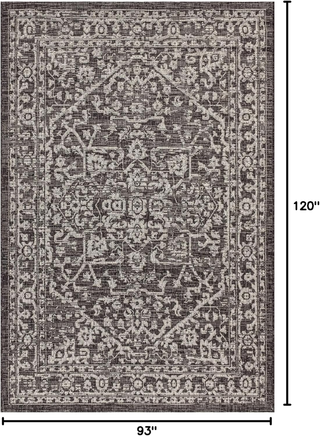JONATHAN Y Boho Medallion Indoor Outdoor Area Rug 8X10 Black/Gray, Malta Textured Weave for Backyard, Patio, Porch, Easy-Cleaning, High Traffic, Pet-Friendly, Non-Shedding (SMB104C-8)