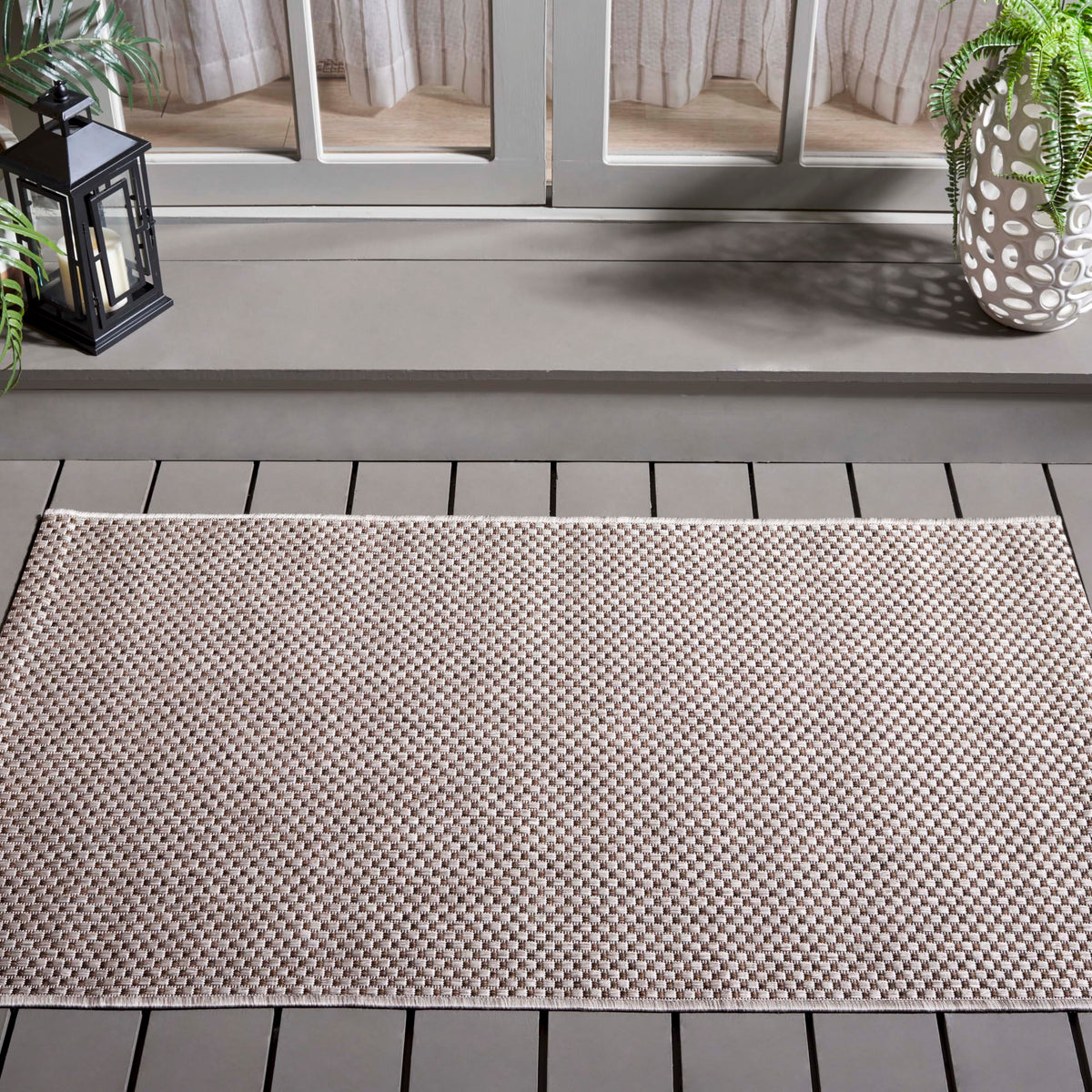 SAFAVIEH Washable Rug Outdoor Courtyard Collection - 8' x 10', Natural & Cream, Non-Shedding & Easy Cleaning, Ideal for Patio, Backyard, Mudroom, DIning Space (CY8521-03012)