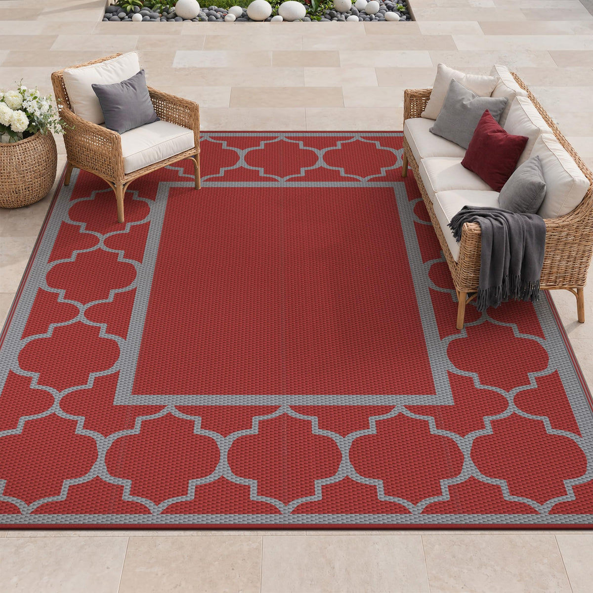 GENIMO Outdoor Rug, Waterproof Plastic Rugs for Patio, 5'x8' Blue White