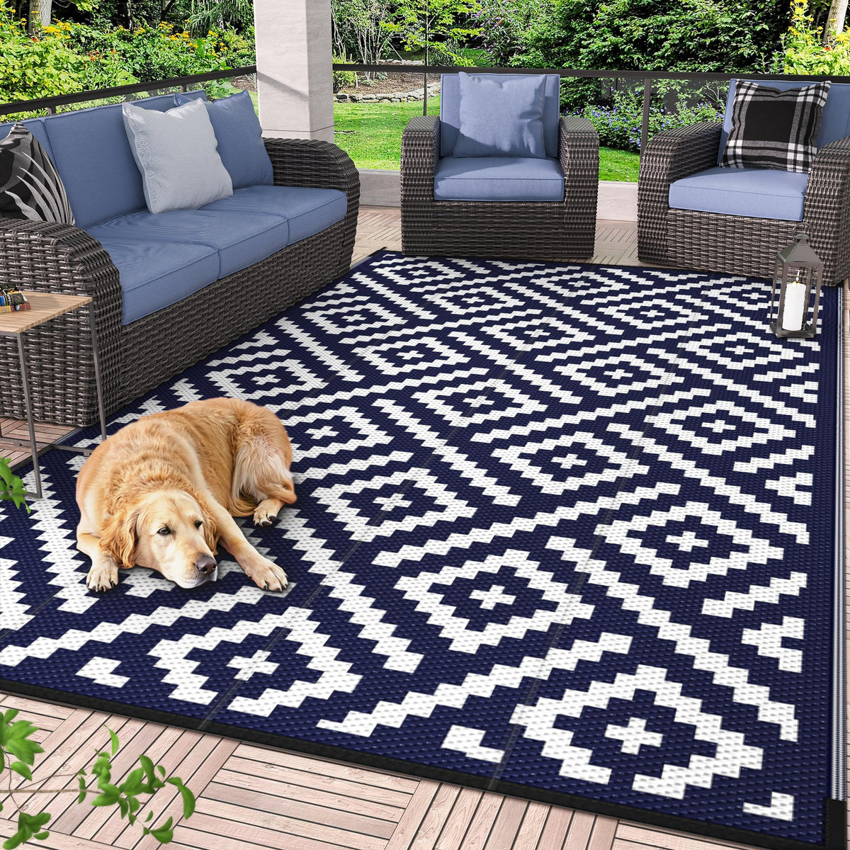 GENIMO Outdoor Rug, Waterproof Plastic Rugs for Patio, 5'x8' Black Grey