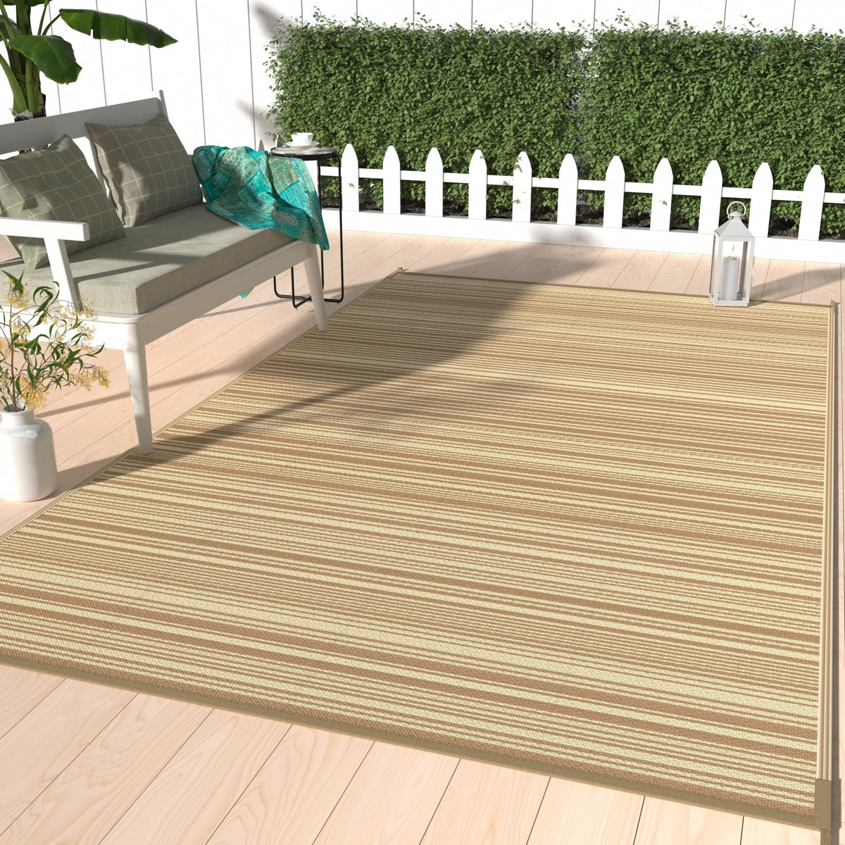 GENIMO Outdoor Rug, Waterproof Plastic Rugs for Patio, 5'x8' Black Grey