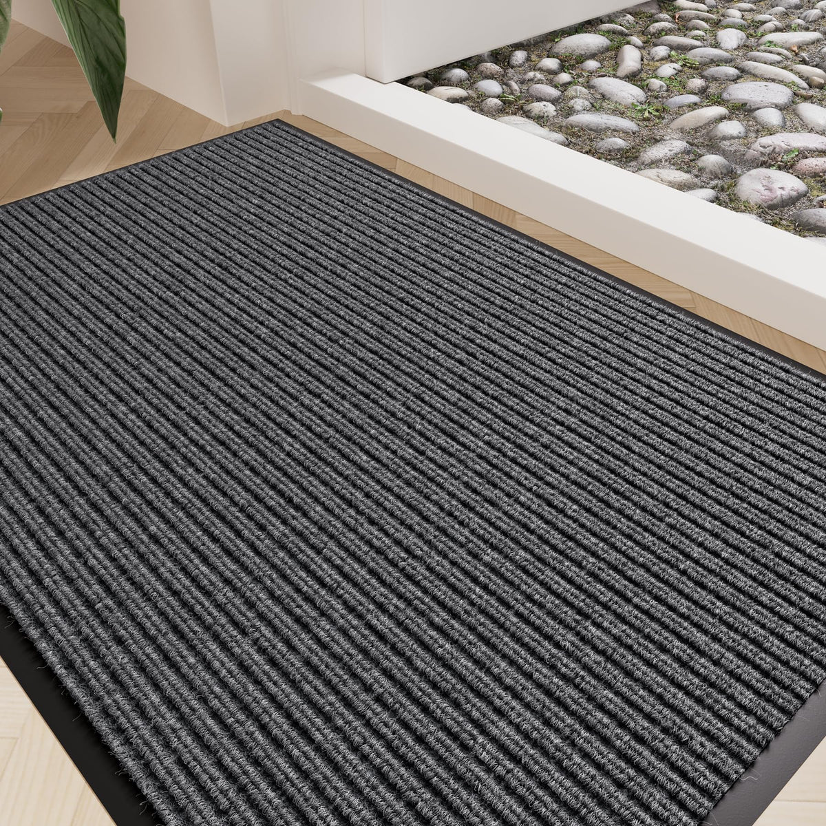 Front Door Mat, 3' x 5' Heavy Duty Door Mat Outside Entrance, Non-Slip Welcome Mat, Absorbent & Dirt Resistant, Low Profile Large Door Mats, Commercial Rugs for Entryway Indoor Outdoor, Grey