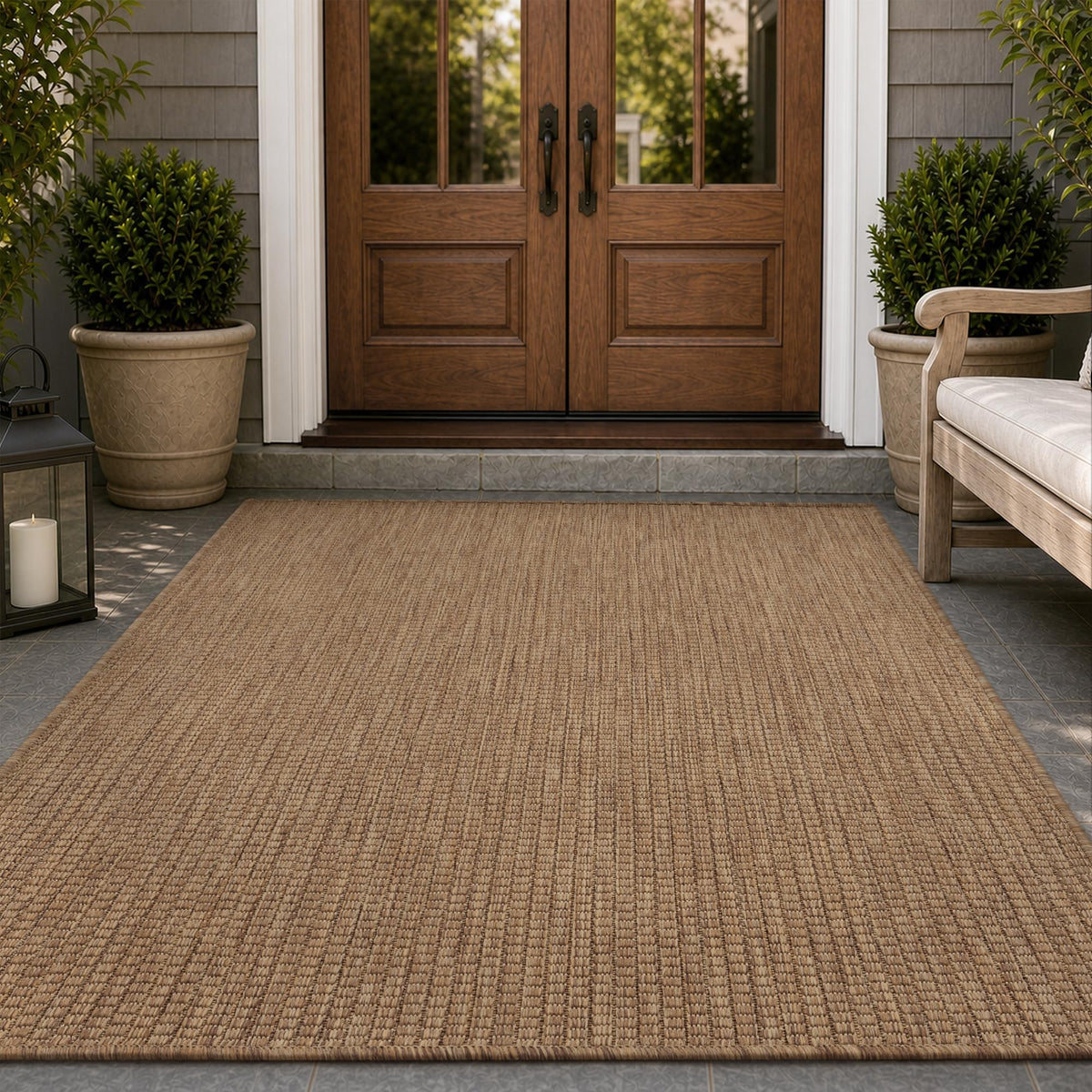 PADOOR-Outdoor Rug-Patio Rug 5x7 ft Polypropylene Indoor Outdoor Rugs Outdoor Carpet for Patio Deck Balcony Porch, Textured Weave, Durable for High Traffic, Fade-Resistant, Modern Neutral Brown