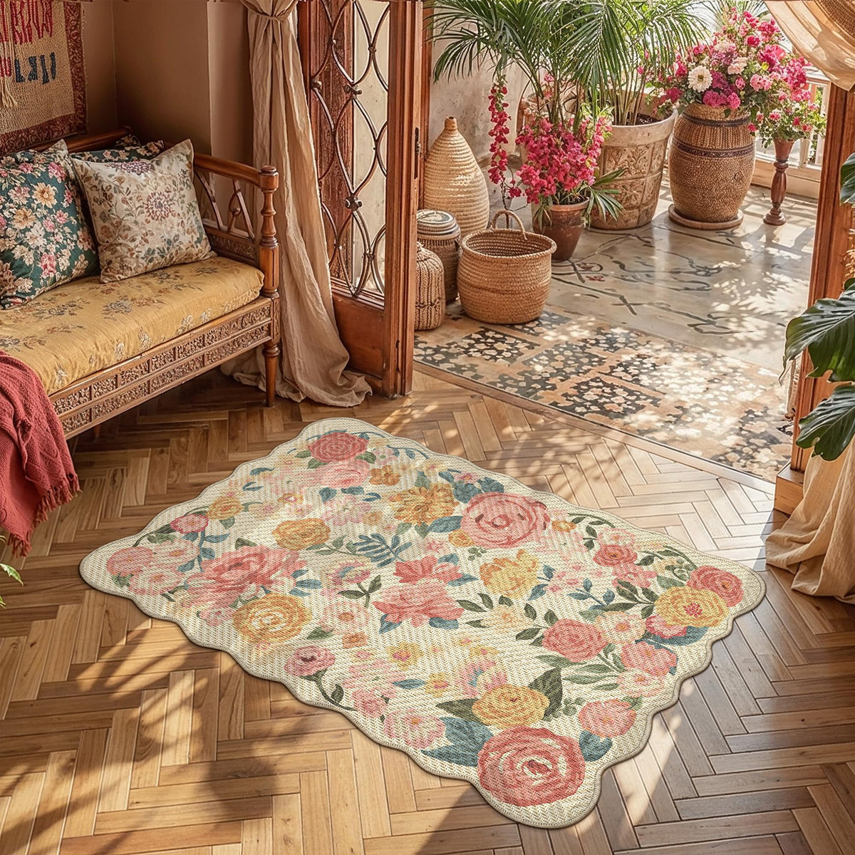 PureCozy Outdoor Paito Rug 8x10 Easy Jute Neutral Area Rug Washable Carpet