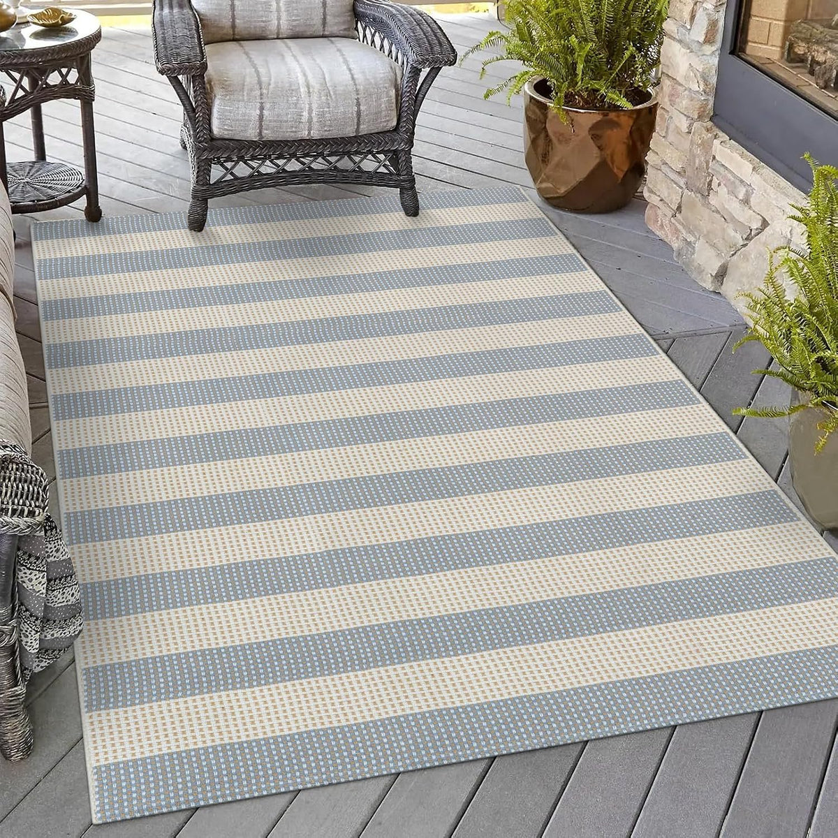 OJIA Washable Area Rug 4'x6', Striped Indoor Outdoor Rugs Patio Camping Rug