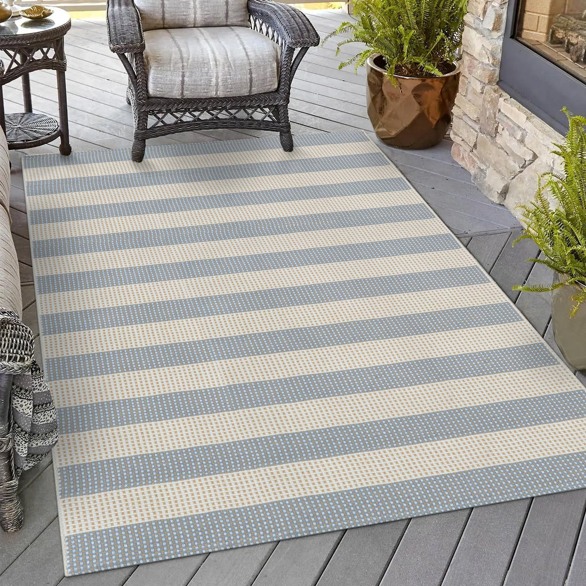 OJIA Washable Area Rug 4'x6', Striped Indoor Outdoor Rugs Patio Camping Rug