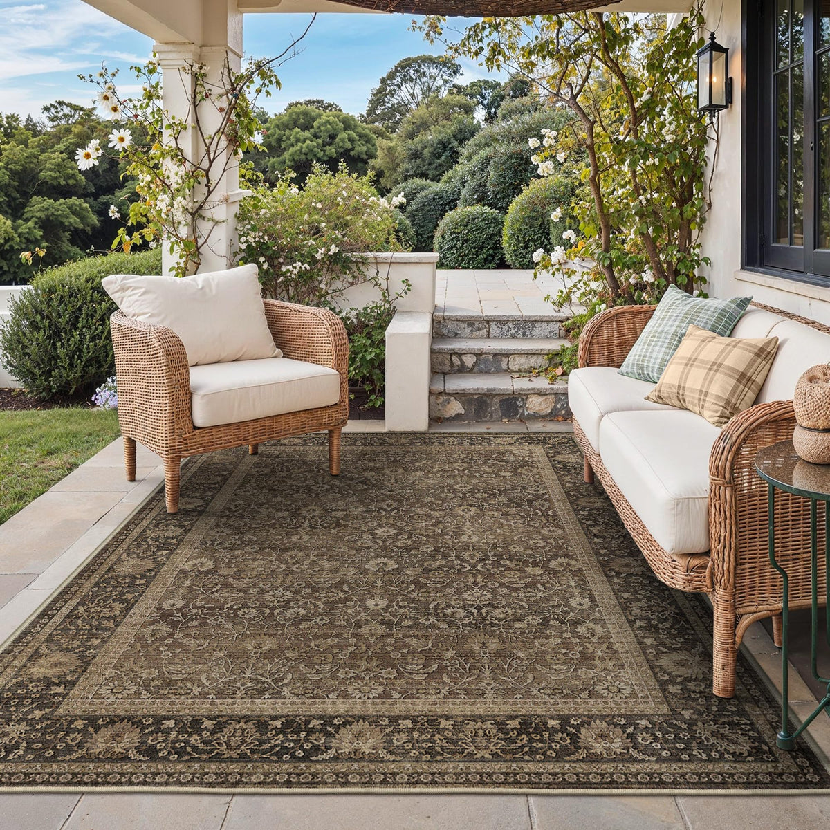 GENIMO 5x8 Outdoor Rug, Washable for Patio and Deck, Light Blue