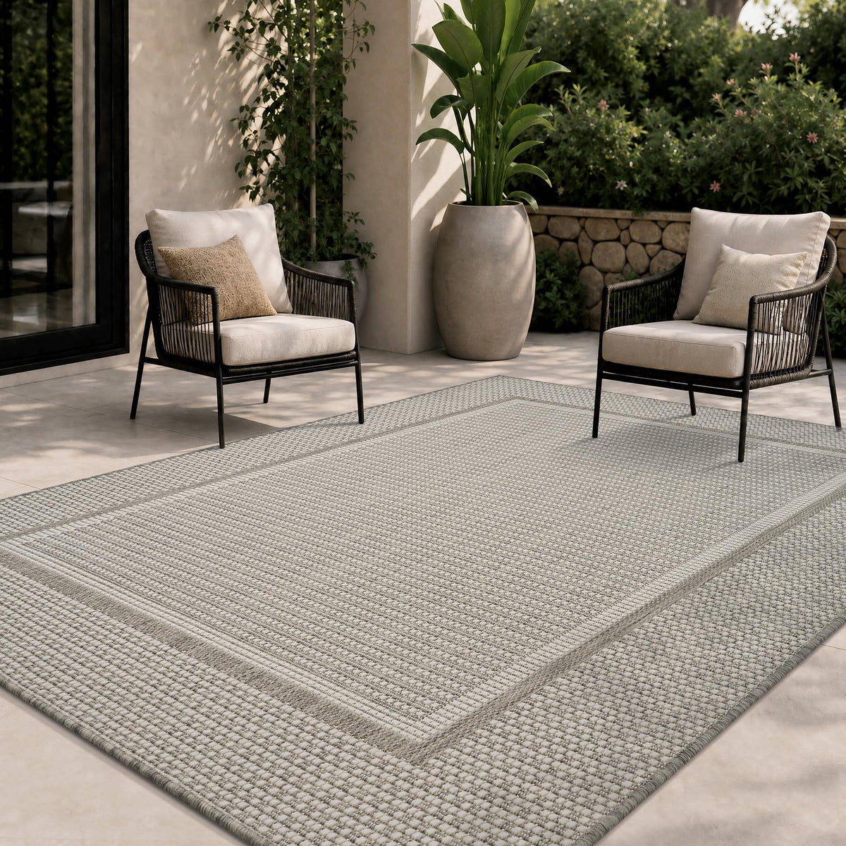 MontVoo-Outdoor Rug-Patio Rug 5x7 ft Polypropylene Indoor Outdoor Rugs Outdoor Carpet for Patio Deck Balcony Porch, Textured Weave, Durable for High Traffic, Fade-Resistant, Modern Neutral Brown