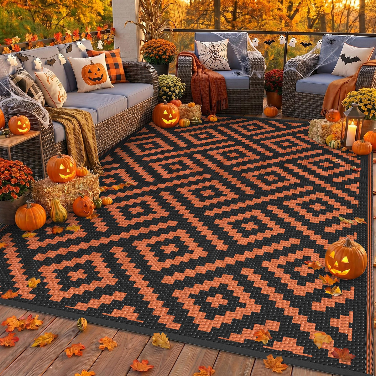GENIMO Outdoor Rug, Waterproof Plastic Rugs for Patio, 5'x8' Black Grey