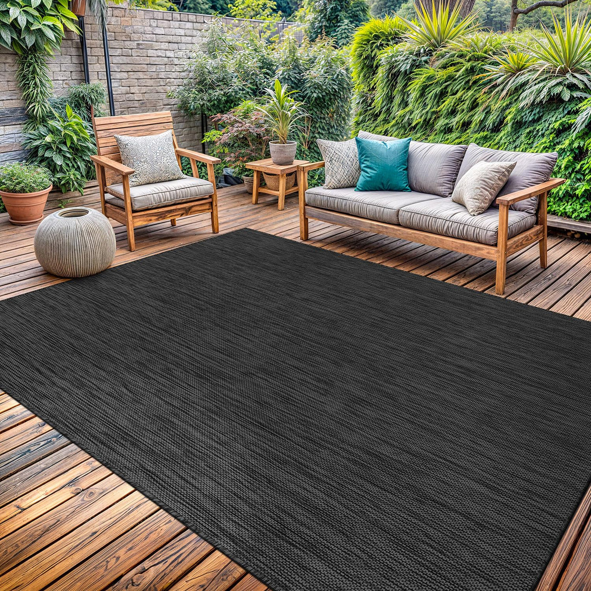 Washable Indoor Outdoor Rug 9x12 Weather Resistant Area Rugs Modern Solid for Porch Deck Balcony Backyard Patio Outside Carpet (9 X 12 Aqua Blue)