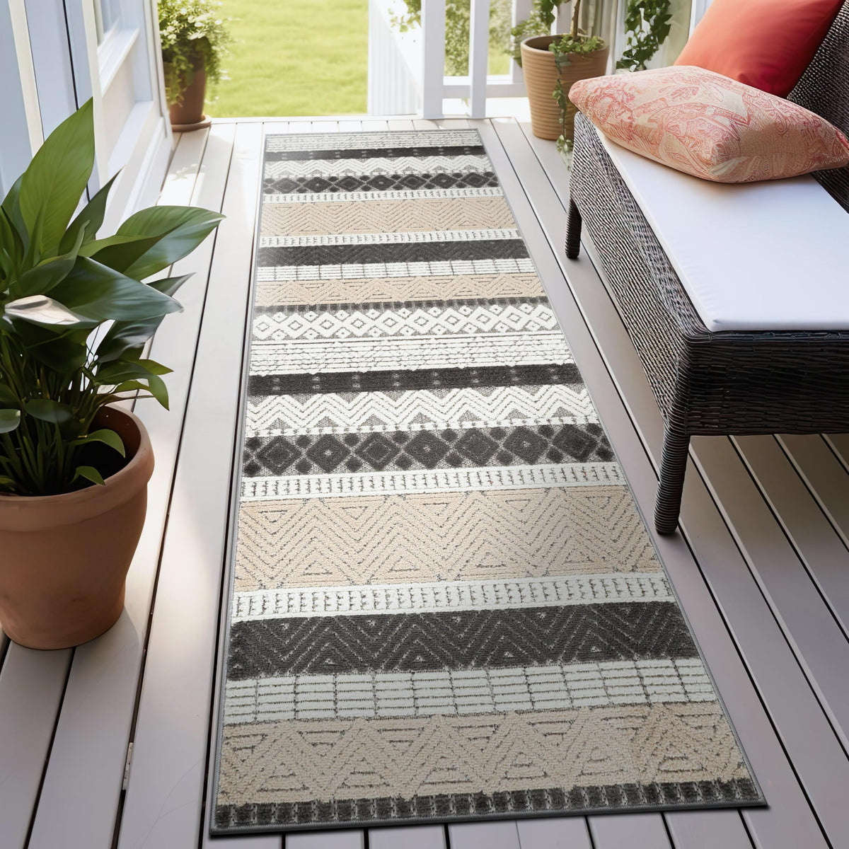 Rugshop Marbella Indoor/Outdoor Contemporary Boho Area Rug Gray 7'10" x 10'