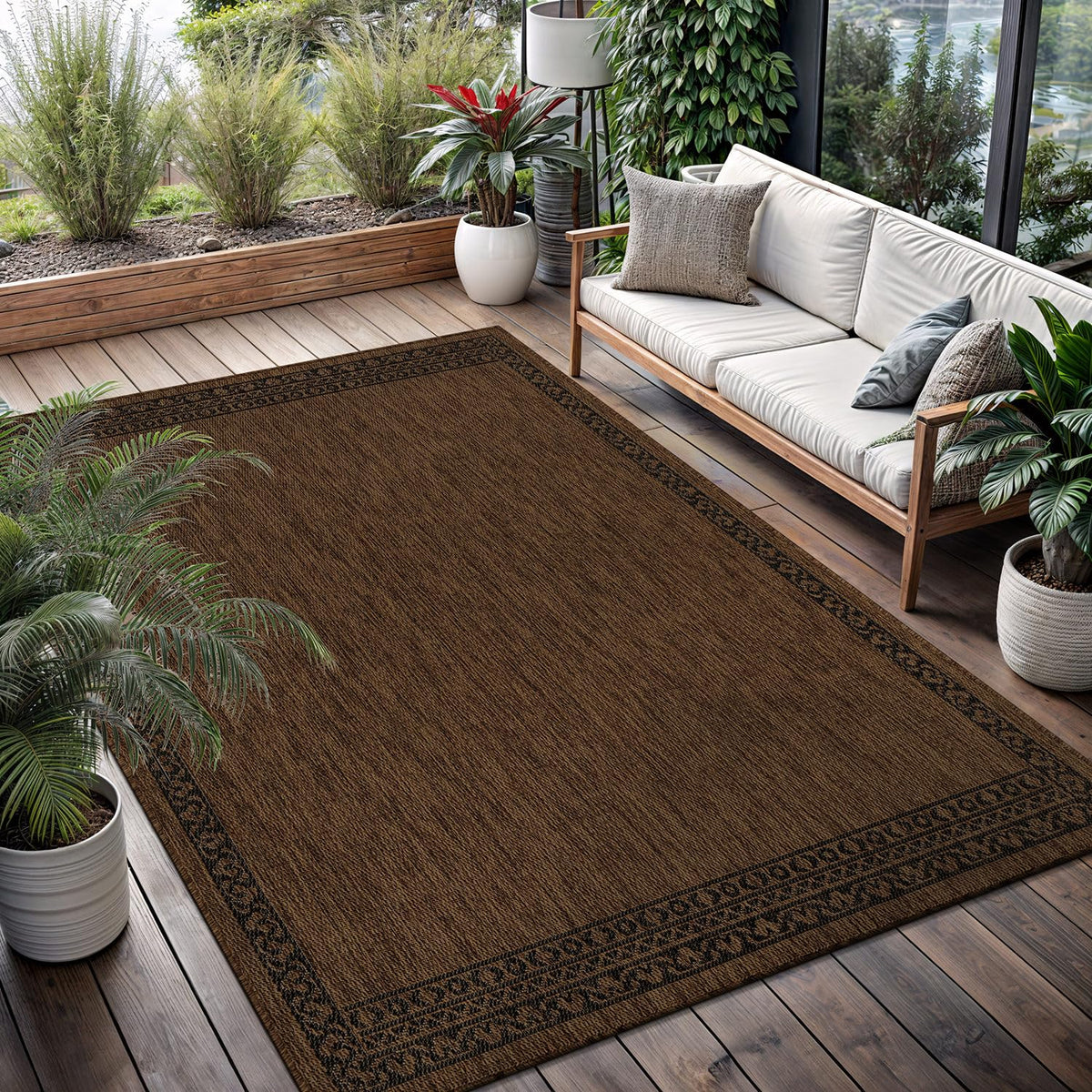 Washable Outdoor Rug 8x10 Modern Area Rugs Outdoor Carpets Bordered Pattern Non Shedding Waterproof Easy Clean Patio Deck Porch Living Room Bedroom Garden RV (8 X 10 Blue)