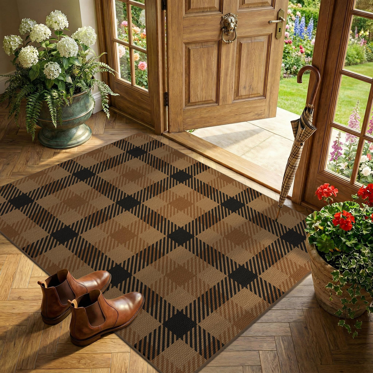 JTJ Easy Jute 3x5 Outdoor Rug for Front Porch, Washable Sage Green Plaid