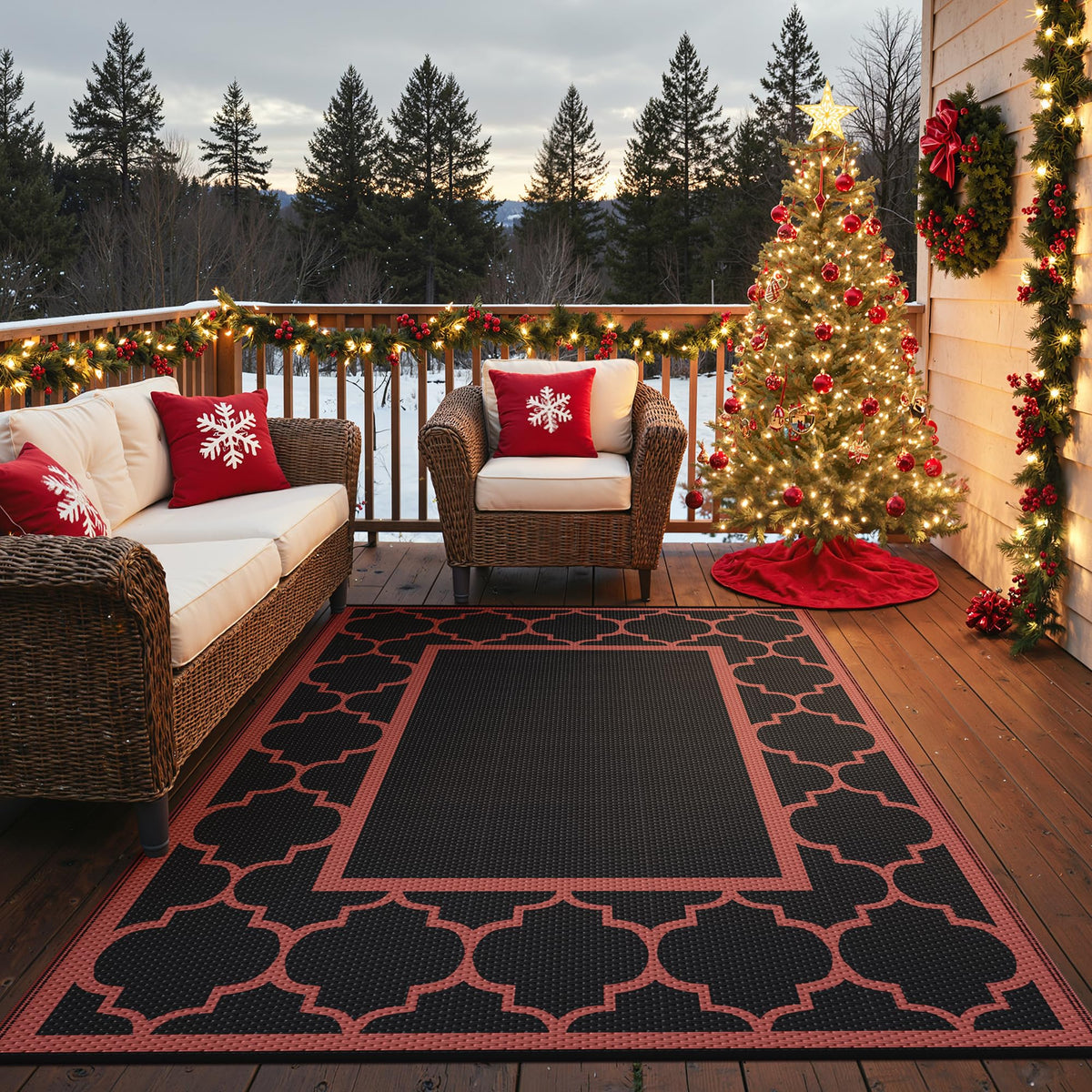 GENIMO Outdoor Rug, Waterproof Plastic Rugs for Patio, 5'x8' Blue White