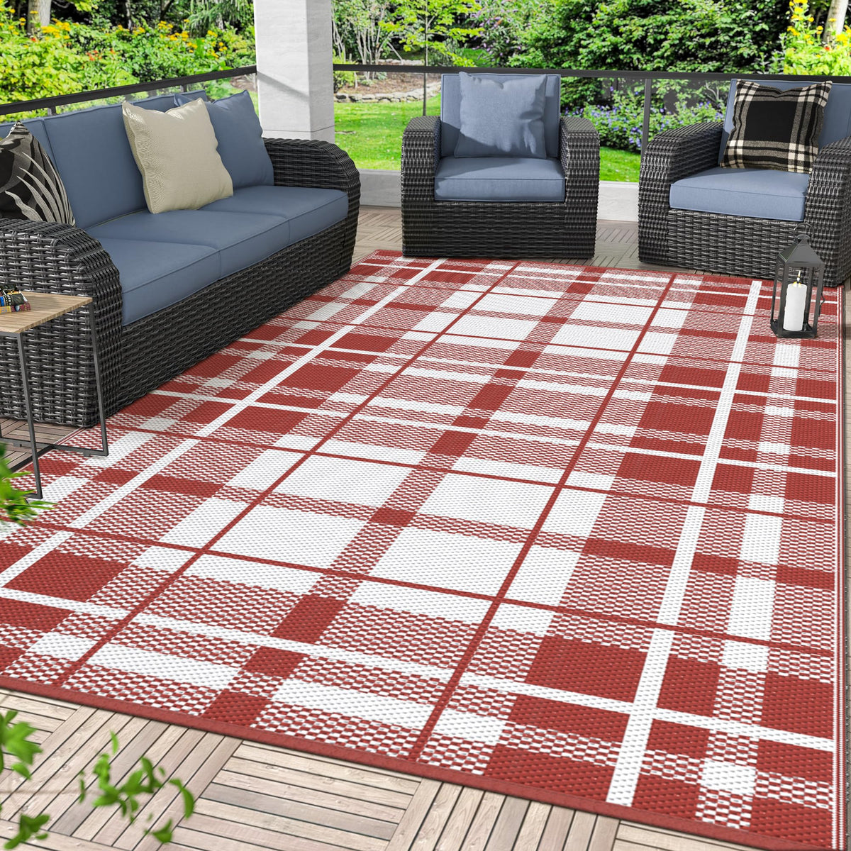 GENIMO Outdoor Rug, Waterproof Plastic Rugs for Patio, 5'x8' Black Grey