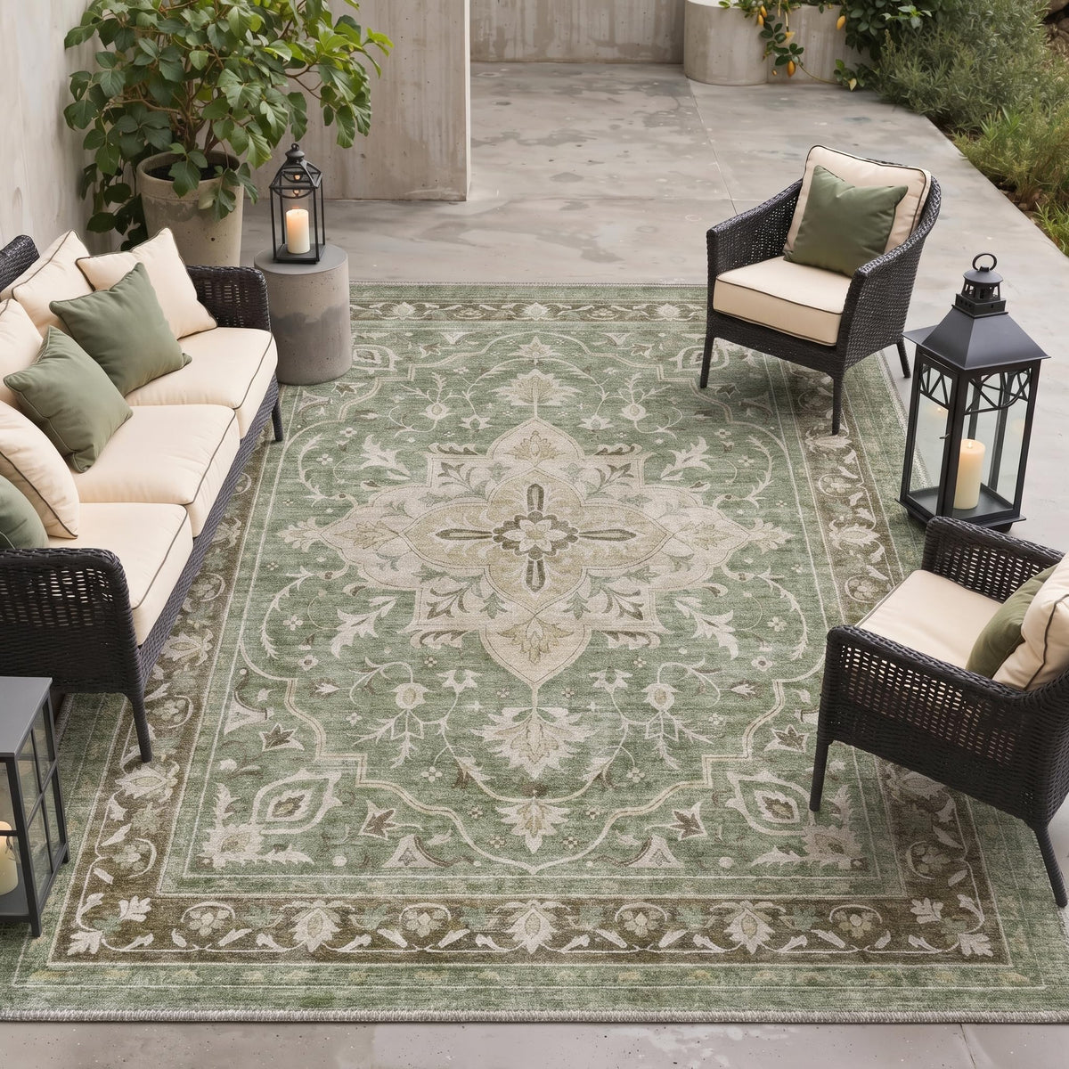 GENIMO 5x8 Outdoor Rug, Washable for Patio and Deck, Light Blue