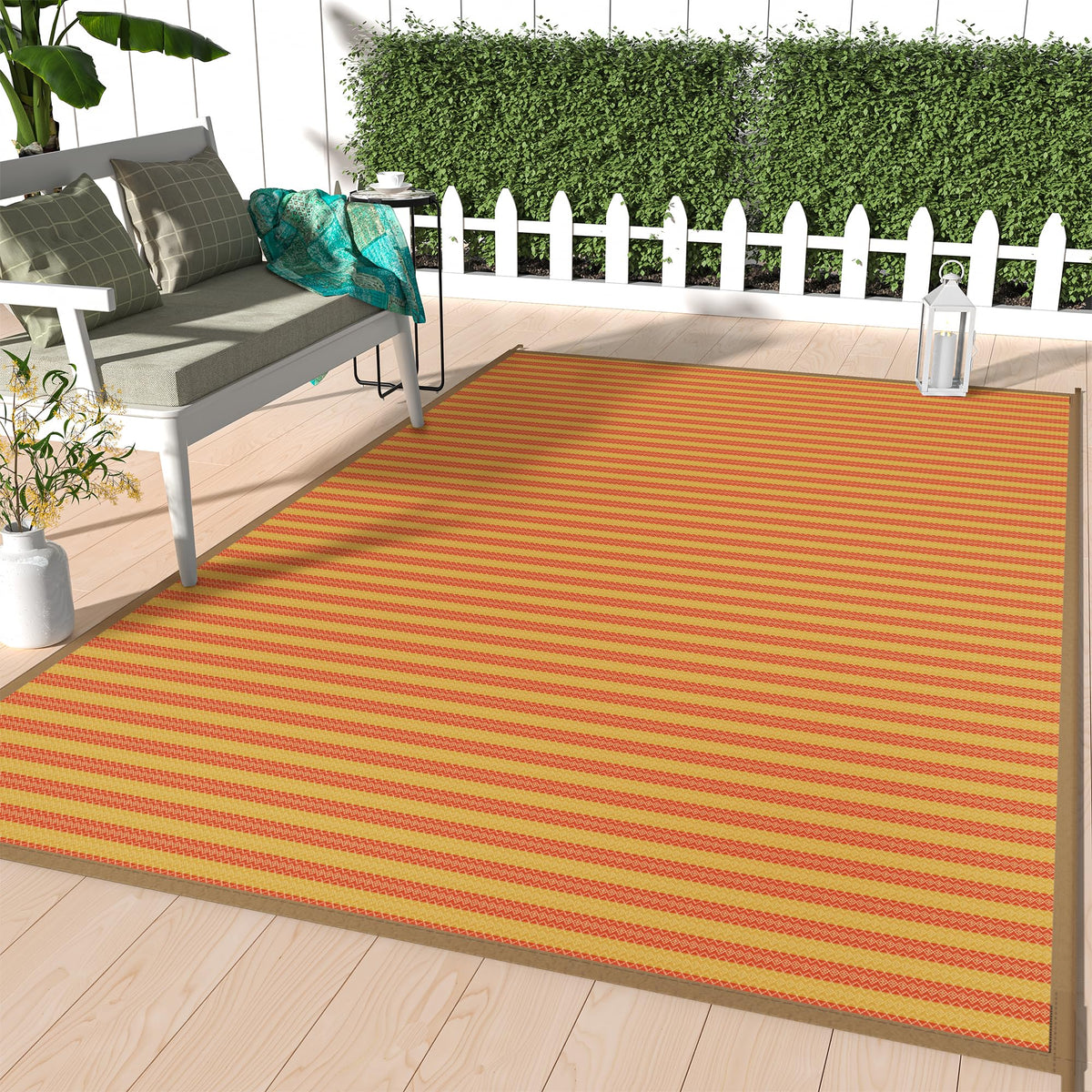 GENIMO Outdoor Rug, Waterproof Plastic Rugs for Patio, 5'x8' Black Grey
