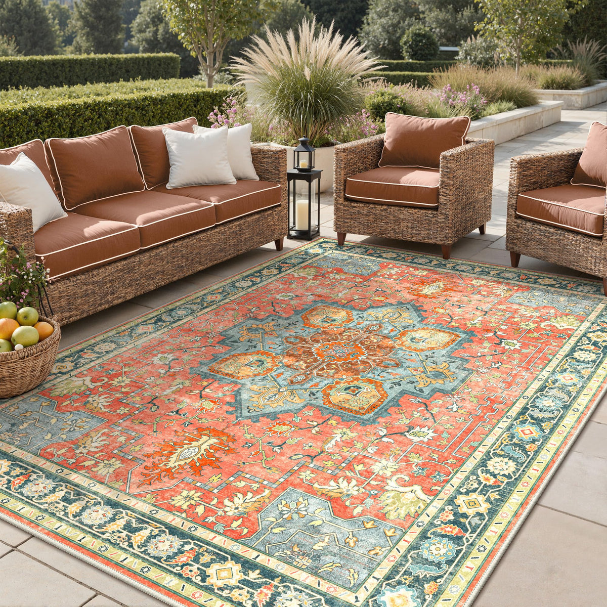 GENIMO 5x8 Outdoor Rug, Washable for Patio and Deck, Light Blue