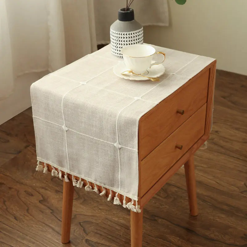 Minimalist Linen-Cotton Stain-Resistant Dust Cover Set - Home Care Dust Covers for Bedside Table, Light Luxury Audio, Microwave Oven (Simple Modern Style)