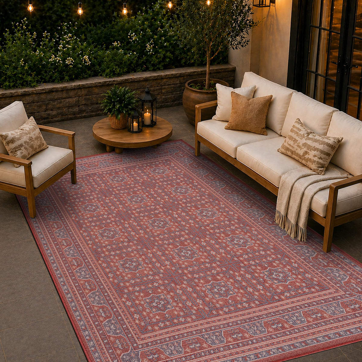 Loom&Crate Washable Indoor Outdoor Area Rug 12x15, Patio Rug, Red Orven