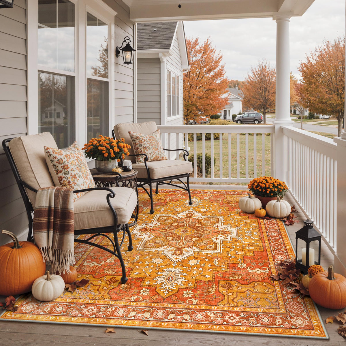 GENIMO 5x8 Outdoor Rug, Washable for Patio and Deck, Light Blue