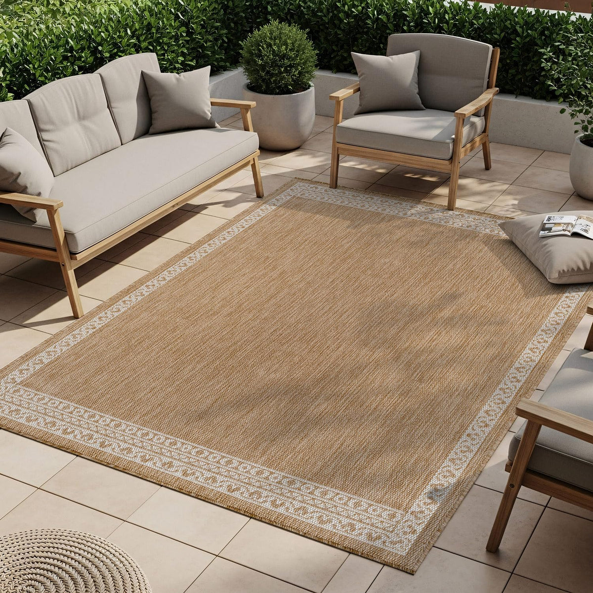 Washable Outdoor Rug 8x10 Modern Area Rugs Outdoor Carpets Bordered Pattern Non Shedding Waterproof Easy Clean Patio Deck Porch Living Room Bedroom Garden RV (8 X 10 Blue)