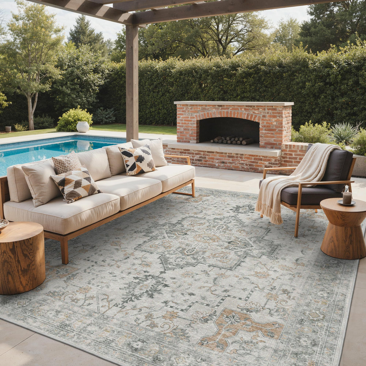 GENIMO 5x8 Outdoor Rug, Washable for Patio and Deck, Light Blue