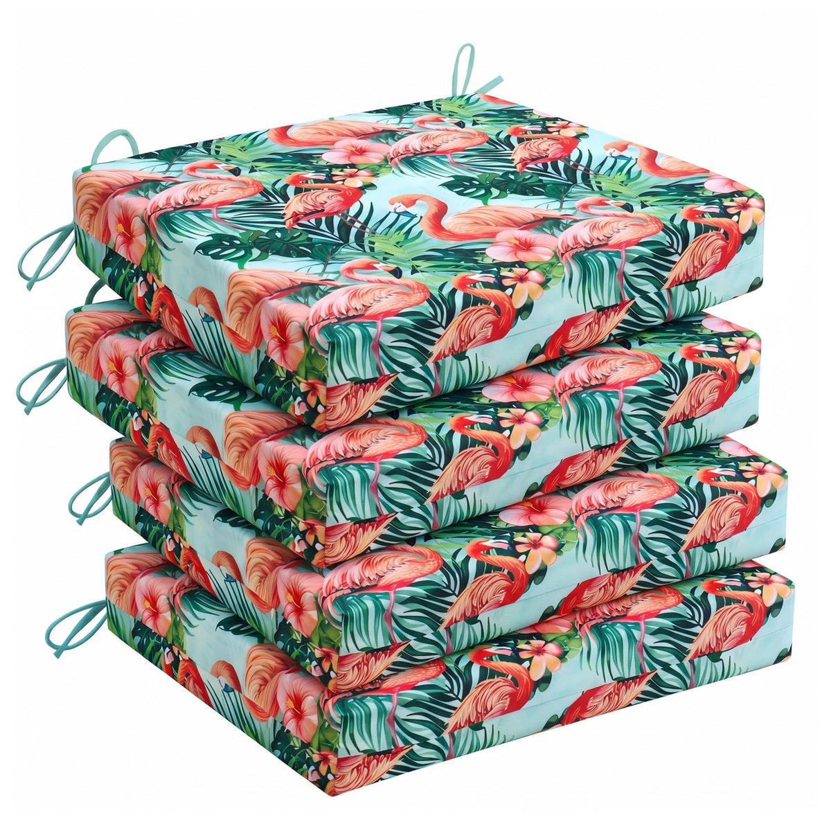 UNIKOME Outdoor Chair Cushions Pack of 4, Water Resistant Patio Cushions with Ties, High Density Sponge Filling Square Corner Seat Cushions for Outdoor Furniture, 18.5"*16"*3", Green
