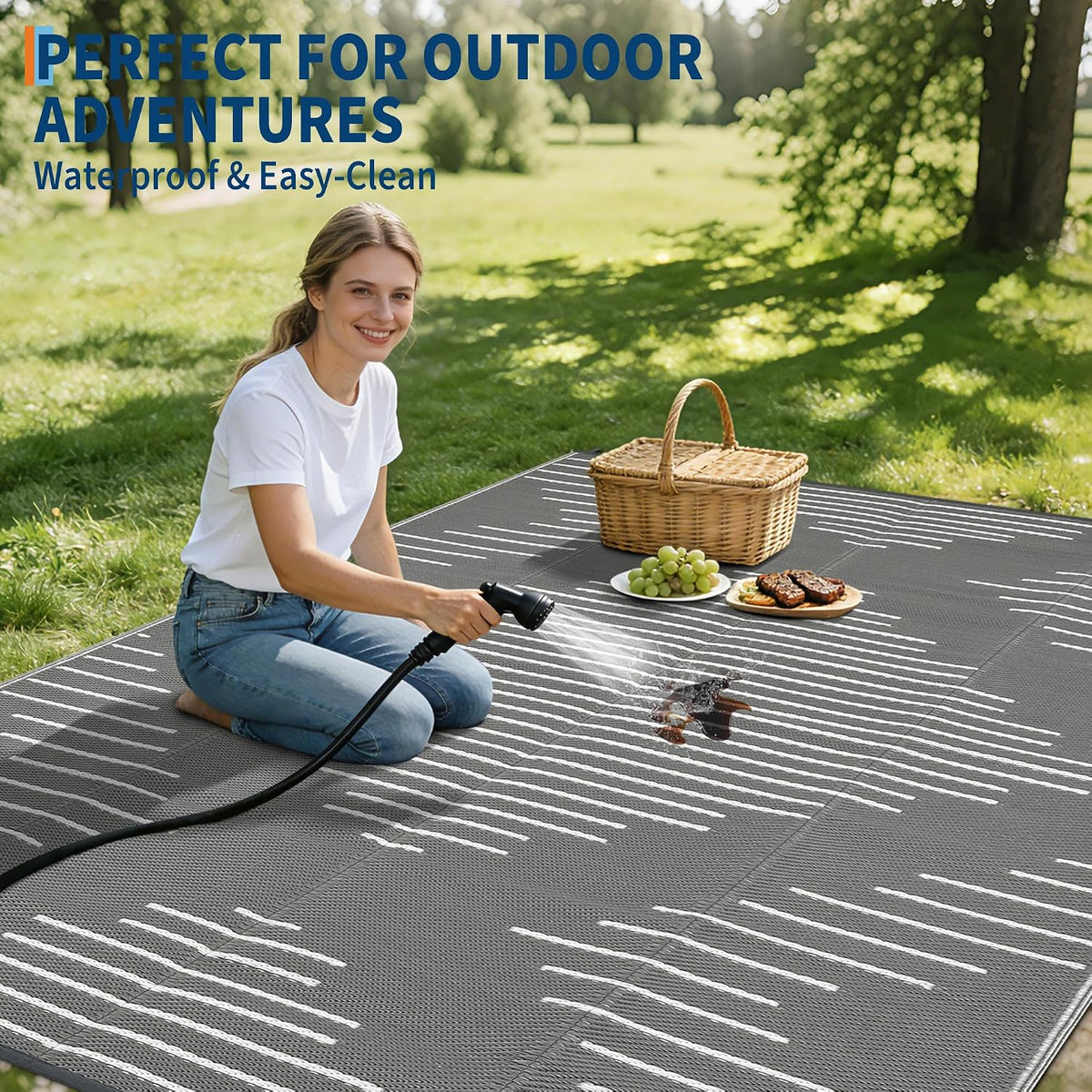 Garvee 10x14 Outdoor Rugs Waterproof for Patio Grey White