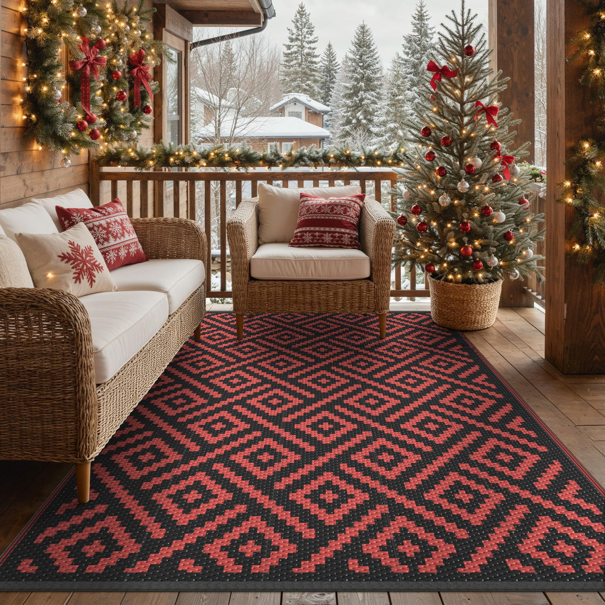 GENIMO Outdoor Rug, Waterproof Plastic Rugs for Patio, 5'x8' Black Grey