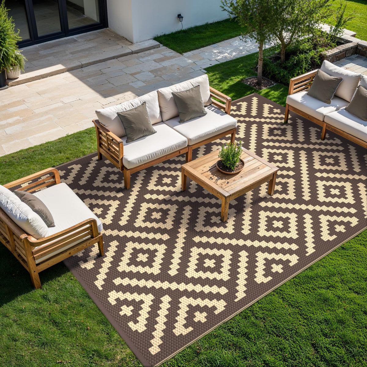 GENIMO Outdoor Rug, Waterproof Plastic Rugs for Patio, 5'x8' Black Grey