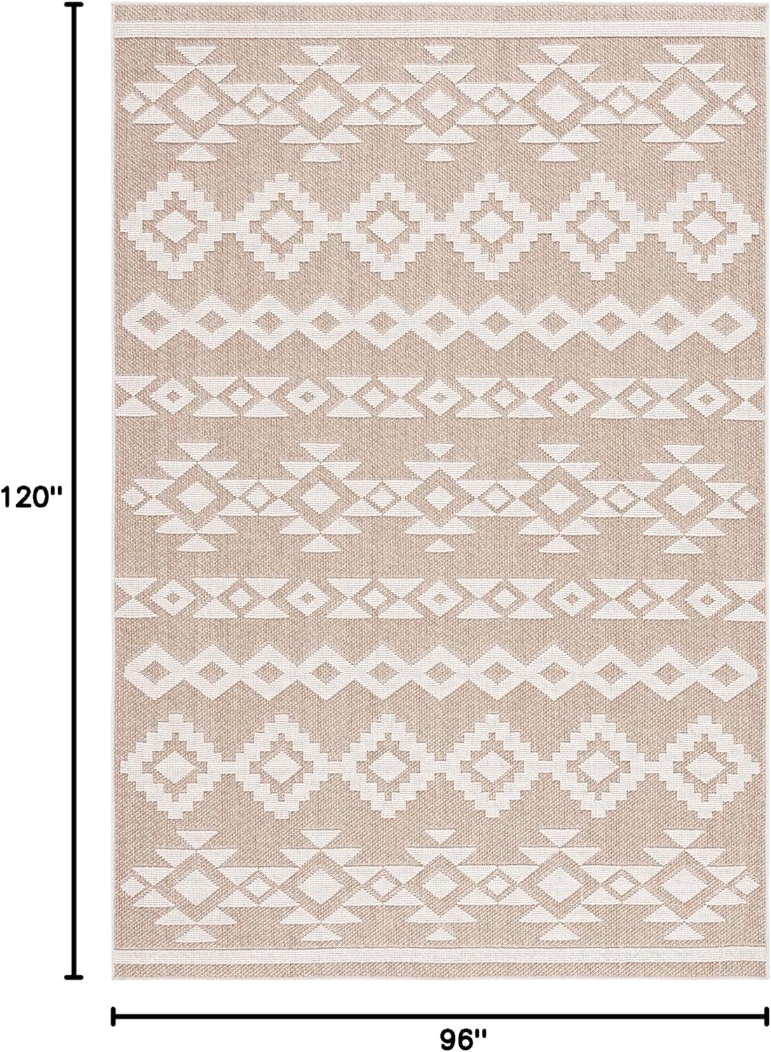 SAFAVIEH Washable Rug Outdoor Global Collection - 8' x 10', Beige & Ivory, Non-Shedding & Easy to Clean, Ideal for Patio, Backyard, Mudroom (GLB210C)
