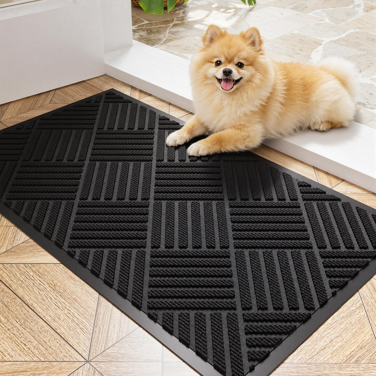Front Door Mat, 3' x 5' Heavy Duty Door Mat Outside Entrance, Non-Slip Welcome Mat, Absorbent & Dirt Resistant, Low Profile Large Door Mats, Commercial Rugs for Entryway Indoor Outdoor, Grey