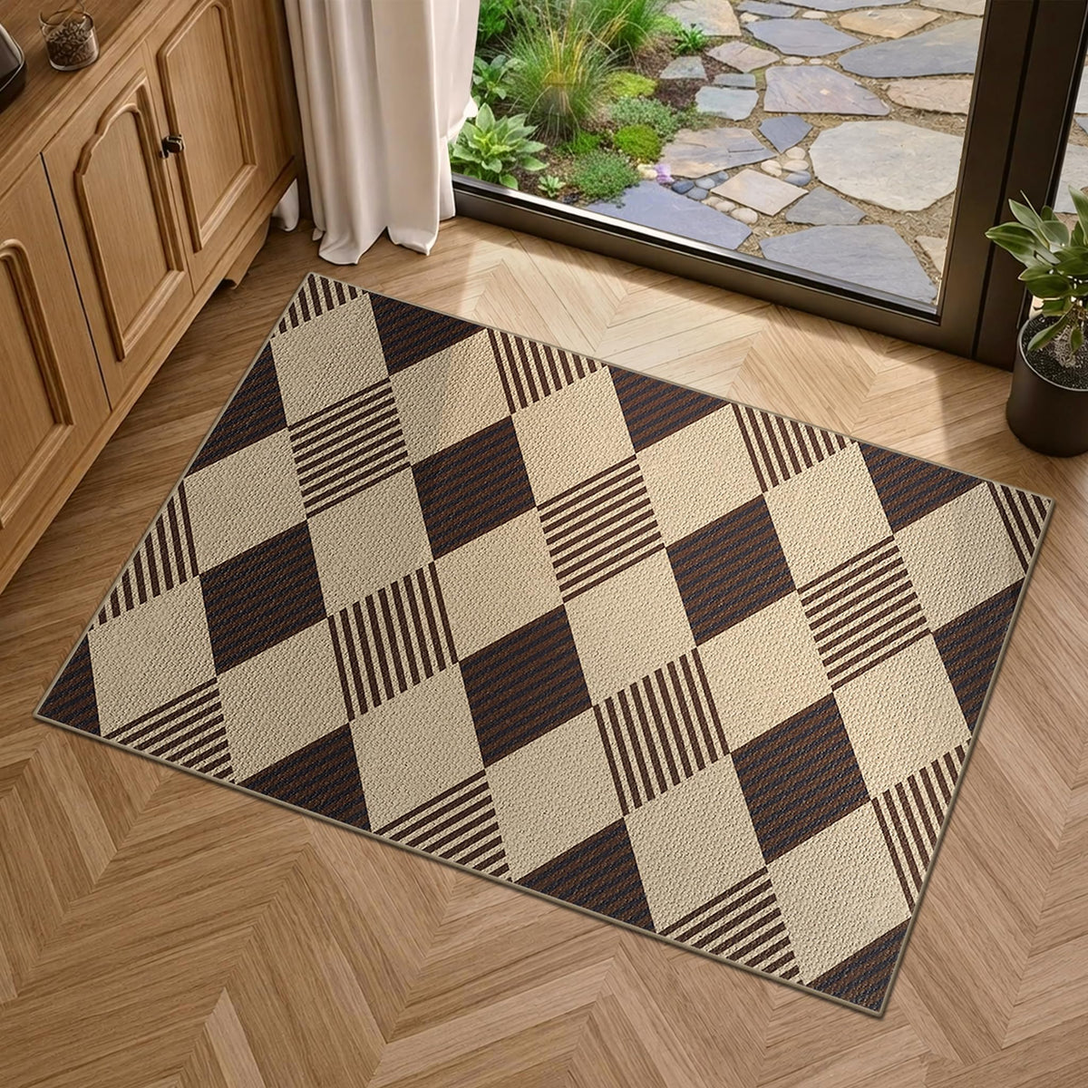 JTJ Easy Jute 3x5 Outdoor Rug for Front Porch, Washable Sage Green Plaid