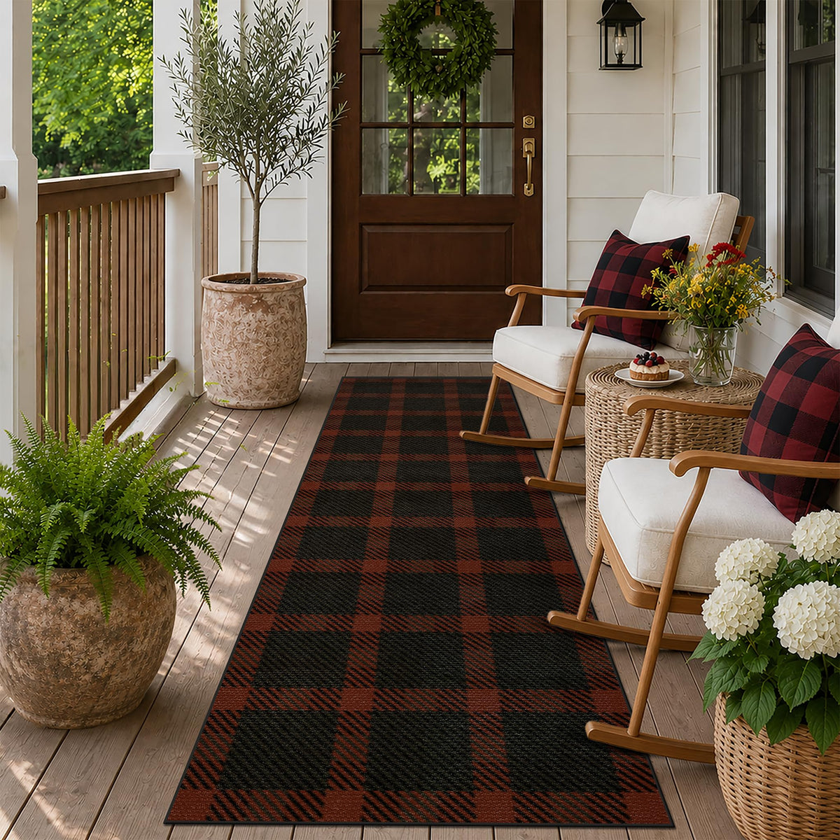 JTJ Easy Jute 3x5 Outdoor Rug for Front Porch, Washable Sage Green Plaid